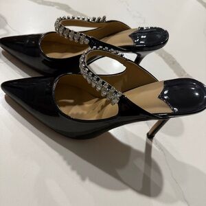 Elegant Black Stiletto Heels with Rhinestone Strap